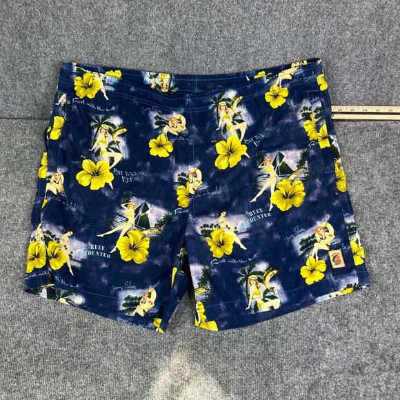 Tommy Bahama Swim Trunks Mens Size L Blue Yellow Floral Retro Hawaiian Print - Picture 1 of 8